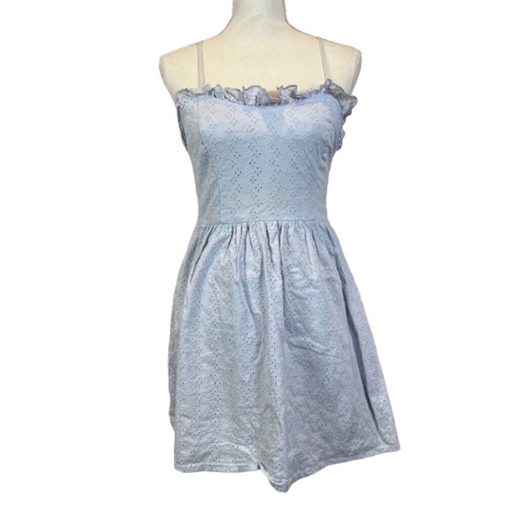 Patrons of Peace Eyelet Sundress Mini Ruffle Trim Adjustable‎ Straps Blue Small